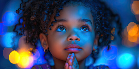 Child praying, pray, religion prayers, talking to God, eyes closed, children prays, generated ai