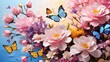 In a mesmerizing portrayal of a vibrant spring scene, delicate flowers and graceful butterflies come alive before our eyes. 