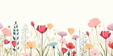 Cute Cartoon Flower Border On A Light Ivory Background, Vector, Clean