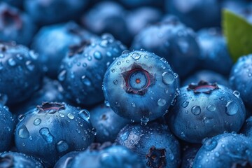 Wall Mural - wet blueberry closeup berry background