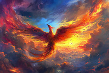 A Beautiful Colored Painting Of The Phoenix Rising In The Sky.
