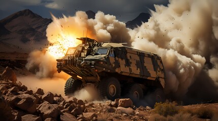 Wall Mural - Tactical missile launcher deploying its payload during a live-fire exercise