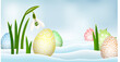 Easter background - white snowdrops and colorful Easter eggs