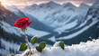 red poppy flower in snow