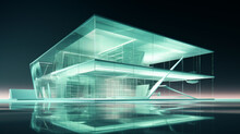 A 3D Building, In The Style Of Light Emerald And White.