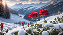 Red Poppy Flower In Snow