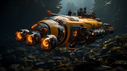 Wall Mural - Unmanned underwater vehicle exploring the depths of the ocean for military purposes