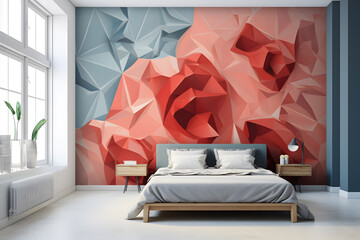 Canvas Print - bedroom with geometric wall mural 