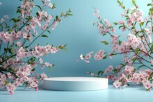 Podium With Spring Background, Mockup Display Stand For Product Presentation, Hyper Detailed, Photorealistic, 16K, Ultra Realistic, No Watermark - Generative Ai