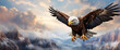 an eagle glides effortlessly through the clouds, its sharp talons ready to strike at any moment