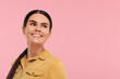 © New Africa - Young woman with clean teeth smiling on pink background, space for text