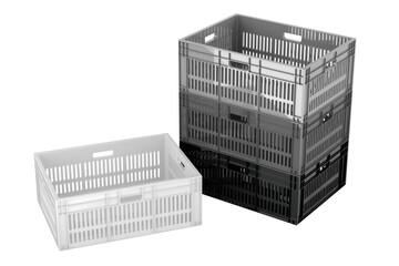 Poster - plastic crates stackable, 3d rendering isolated on transparent background