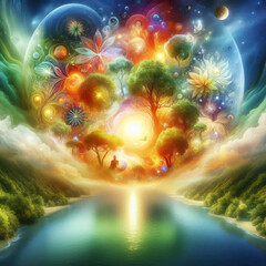 Wall Mural - Cancer Healing Oasis: Nature's Vibrant Symphony in Holistic Well-being Imagery