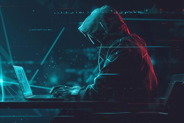 Wall Mural - Cyber hacker, minimalist, generated with AI