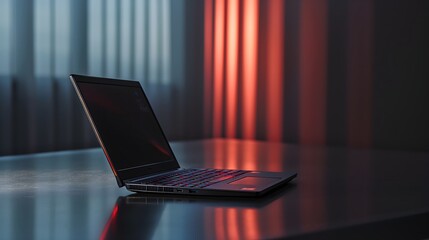 Modern laptop on the table with dark ambient 