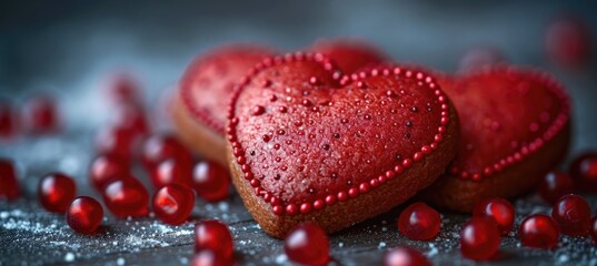 Wall Mural - valentines day red cookies heart 