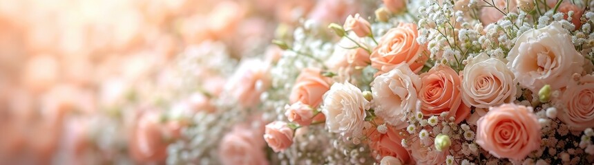 Wall Mural - wedding bouquet or florals in white on a peach background