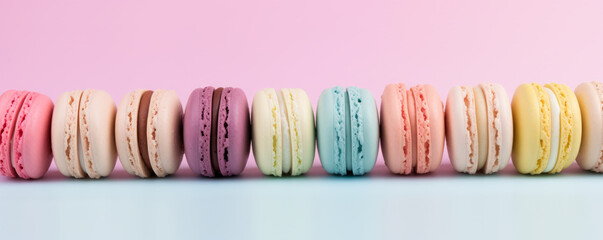 Wall Mural - Dessert cake macaron or macaroon on pink background