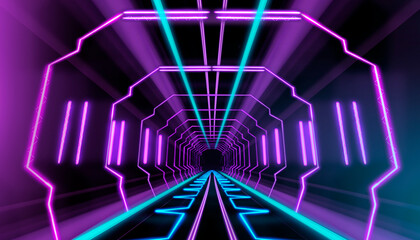 Wall Mural - abstract neon background, light tunnel, movement, rays.