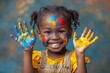 © Denis - happy black kid with painted hands, playing, fun