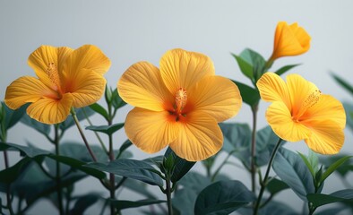 Wall Mural - Yellow Hibiscus Flowers , white background