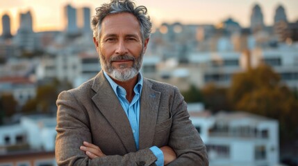 Poster - businessman in front of the city