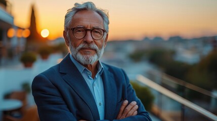 Sticker - Senior businessman standing with arms crossed on rooftop