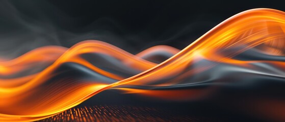 Poster - Orange vibrations in progression on a dark gray background. Abstract background or screensaver for a 34-inch widescreen monitor. AI generative.