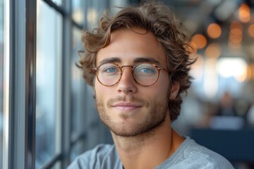 Sticker - young guy in glasses with curly hair