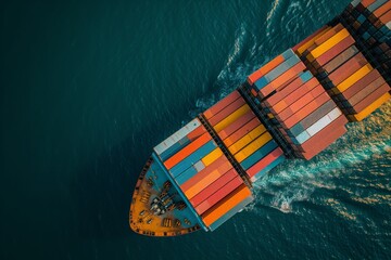 drone shot of containers on a ship. transportation by sea. 