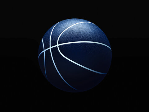 3D rendering of basketball ball against black background. Graphical element with abstract concept of sport equipment