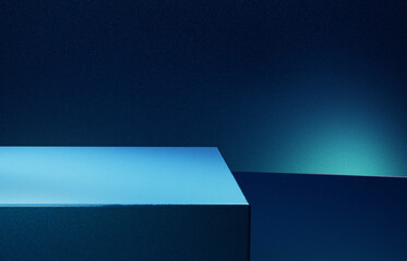 Aufkleber - Blue square podium against blue background. 3d computer graphic template of displaying place for your products.
