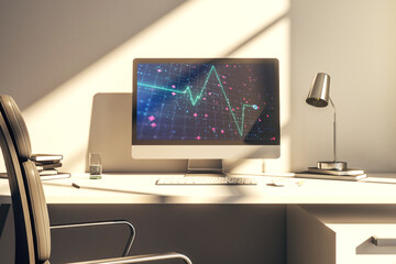 Poster - Creative abstract heart pulse hologram on modern computer monitor, online medical consulting concept. 3D Rendering