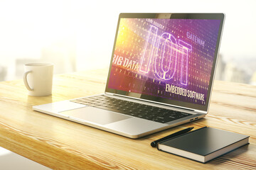 Poster - Creative IOT concept on modern laptop screen. 3D Rendering
