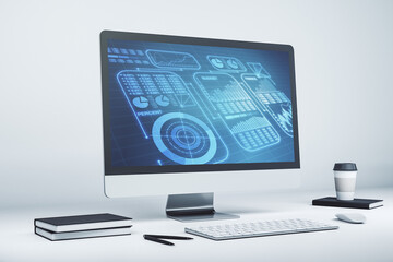 Poster - Abstract creative statistics data hologram on modern computer monitor, analytics and forecasting concept. 3D Rendering