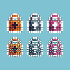 Poster - Pixel art stroke sets icon of padlock variation color. padlock icon on pixelated style. 8bits perfect for game asset or design asset element for your game design. Simple pixel art icon asset.