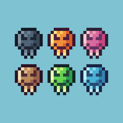 Poster - Pixel art sets icon of ghost emoticon variation color. ghost icon on pixelated style. 8bits perfect for game asset or design asset element for your game design. Simple pixel art icon asset.