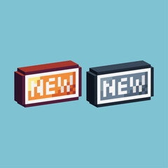 Poster - 
Isometric Pixel art 3d of new button icon for items asset. new button icon on pixelated style.8bits perfect for game asset or design asset element for your game design asset.