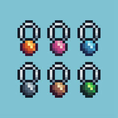 Poster - Pixel art sets icon of necklace variation color. necklace icon on pixelated style. 8bits perfect for game asset or design asset element for your game design. Simple pixel art icon asset.