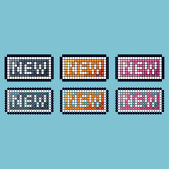 Poster - Pixel art stroke sets icon of new button variation color. new button icon on pixelated style. 8bits perfect for game asset or design asset element for your game design. Simple pixel art icon asset.