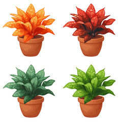 Wall Mural - Set of aglonema flower plants illustration on transparent background