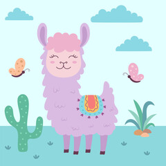 Wall Mural - cute card with llama