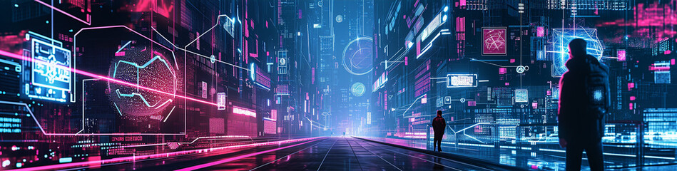 Wall Mural - Future scenario, Futuristic cityscape, urbanscape, Science fiction scene, Sci-fi setting, scenery, Background. FOR A WALK IN A FUTURISTIC TOWN. Illustration of a futuristic urbanscape panorama.