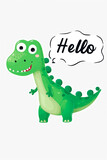 Fototapeta Dinusie - Cute smiling cartoon dinosaur say Hello