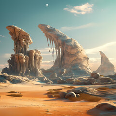 Wall Mural - Alien landscape with strange rock formations. 