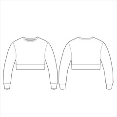 Wall Mural - Cropped Hoodie Sweatshirt technical fashion illustration. Oversize Sweatshirt fashion technical drawing template, zip-up, long sleeve, front and back view, white, women, men, unisex cad mockup set.