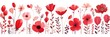 Red several pattern flower, sketch, illust, abstract watercolor, flat design, white background