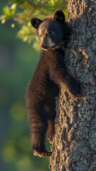 Black bear cub on tree