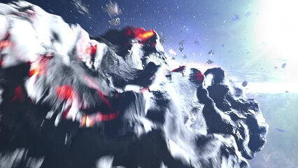 Wall Mural - glowing black hole sucks rocks and space debris 3d rendering of large black hole pulling asteroids, 