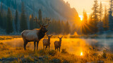 Fototapeta  - Deer Herd in the Heart of Yellowstone